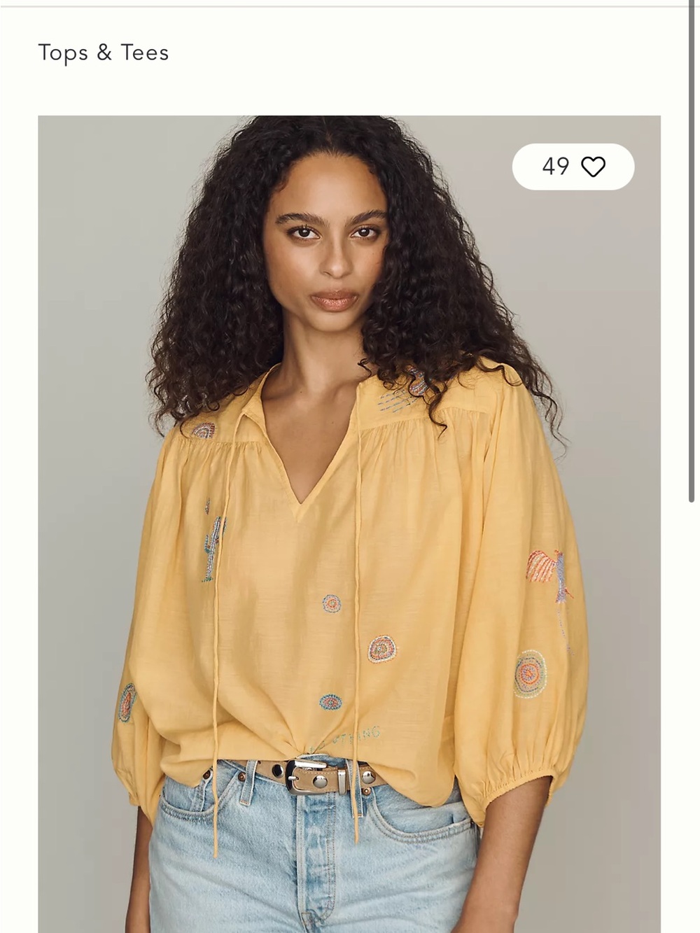 MOTHER Embroidered Tie-Neck Blouse — Golden Apricot - Picture 3 of 8